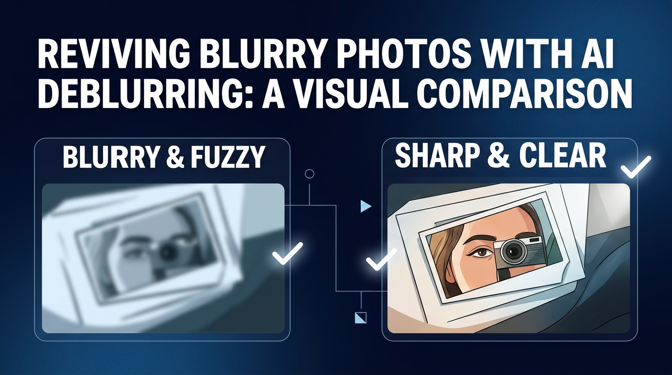 Side-by-side of an original blurred photo and the same photo deblurred with AI