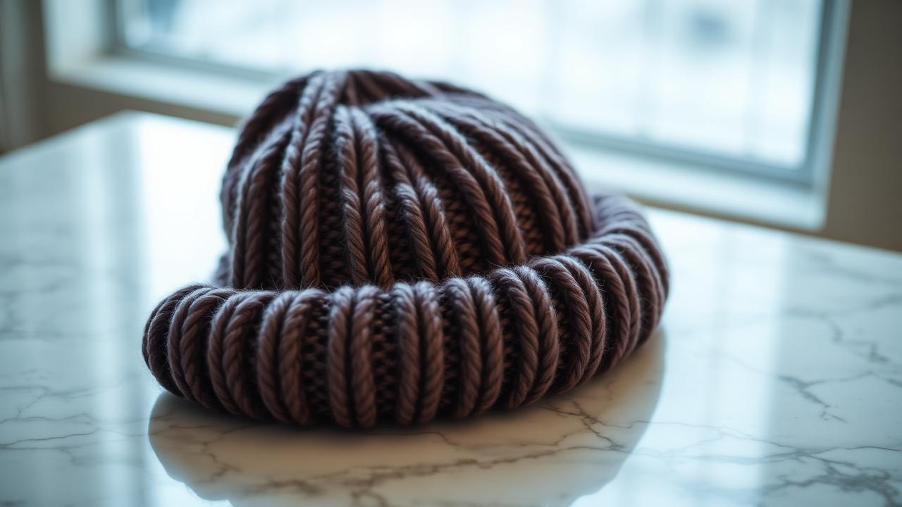 Knit beanie product photo on marble